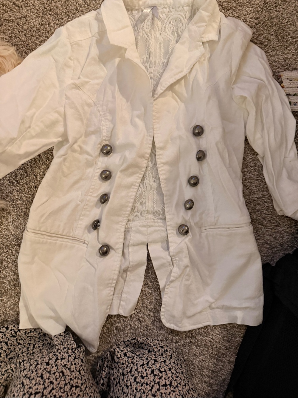 Vanity White Double-Breasted Lace-Back Blazer